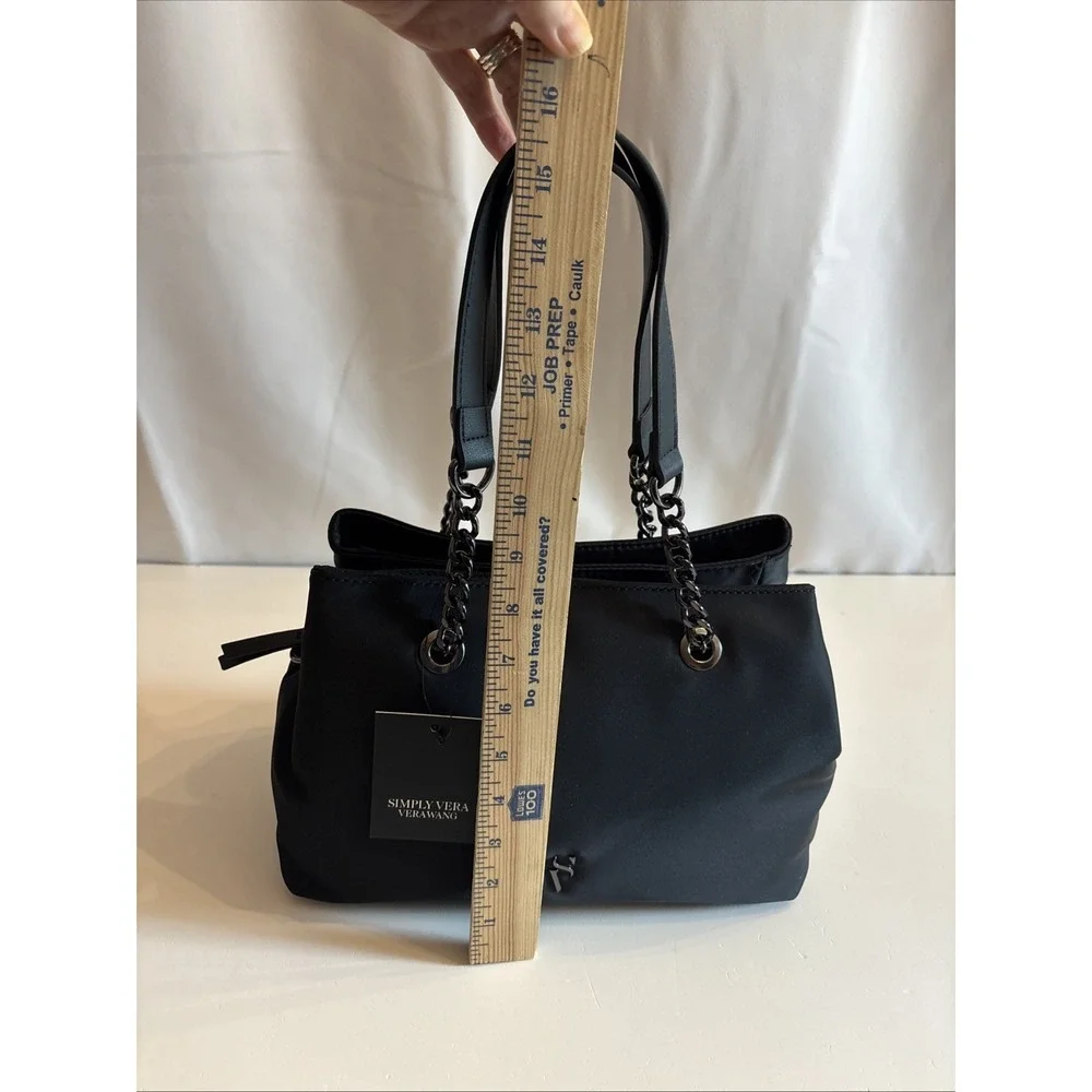 Simply‎ Vera Vera Wang Rose Satchel Bag Black W/Metal Straps Crossbody Strap